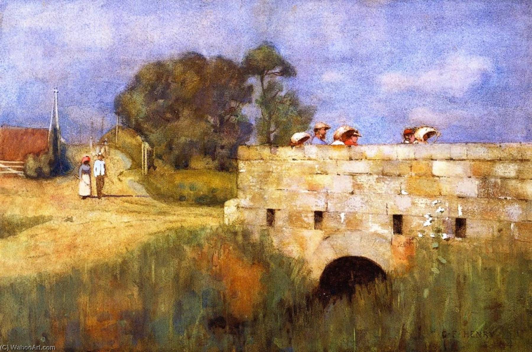 Wikioo.org - The Encyclopedia of Fine Arts - Painting, Artwork by George Henry - Fieldworkers Crossing a Bridge