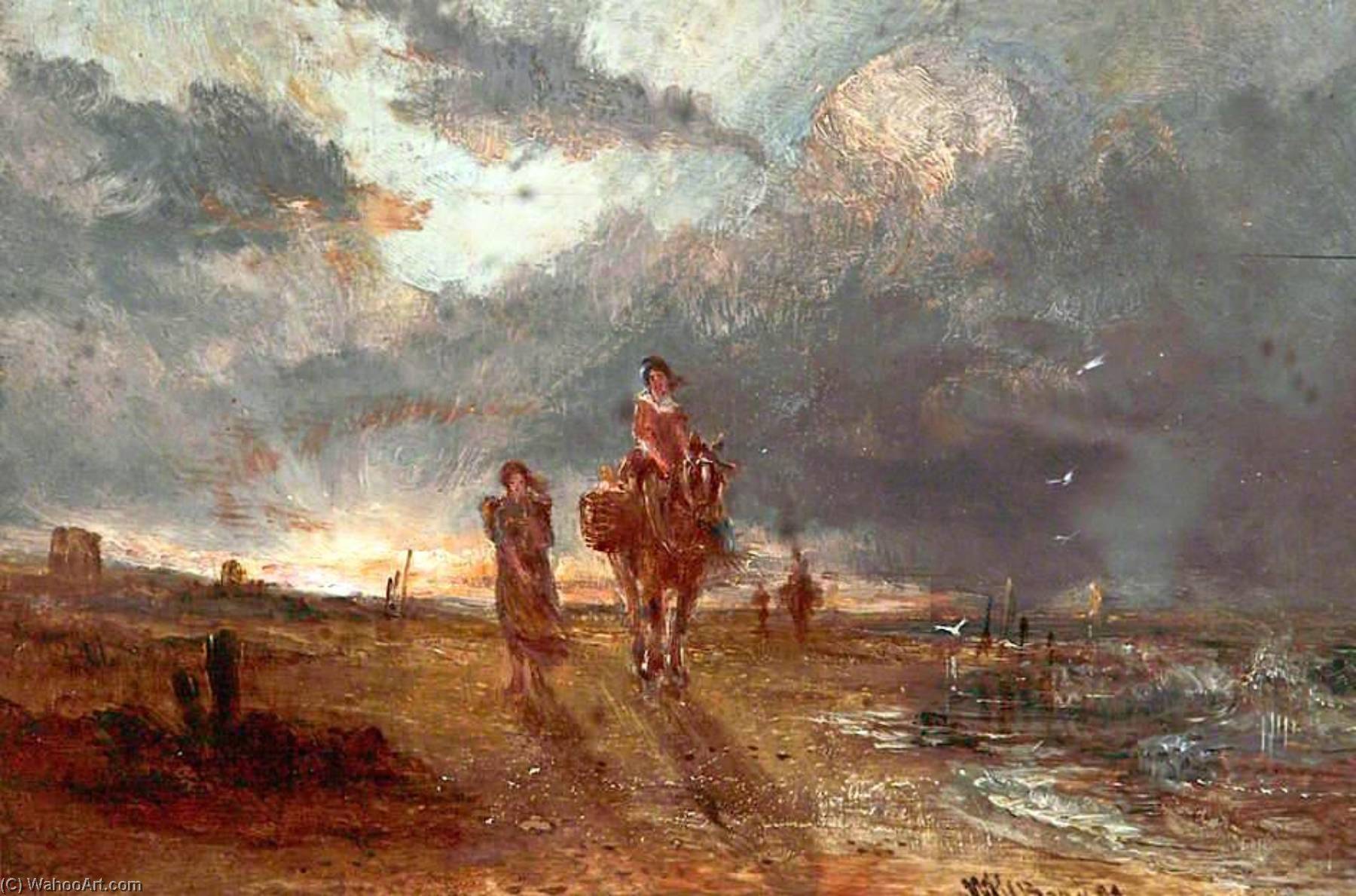 Wikioo.org - The Encyclopedia of Fine Arts - Painting, Artwork by William Joseph Julius Caesar Bond - Figures on New Brighton Foreshore, Wirral