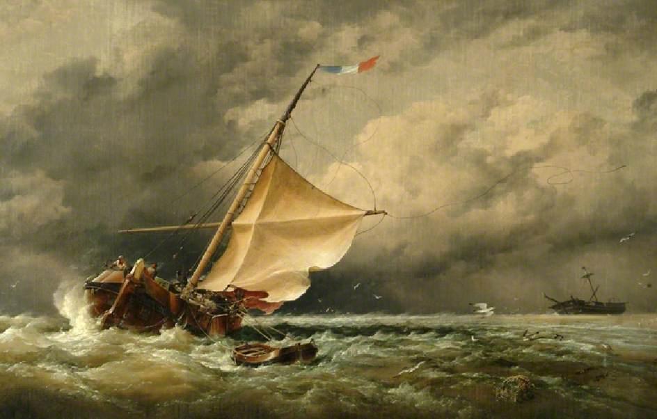 WikiOO.org – 美術百科全書 - 繪畫，作品 Edward William Cooke - 一个 荷兰 beurtman在terschelling的地面 金沙 ,  在 北 大海 之后 暴风雪