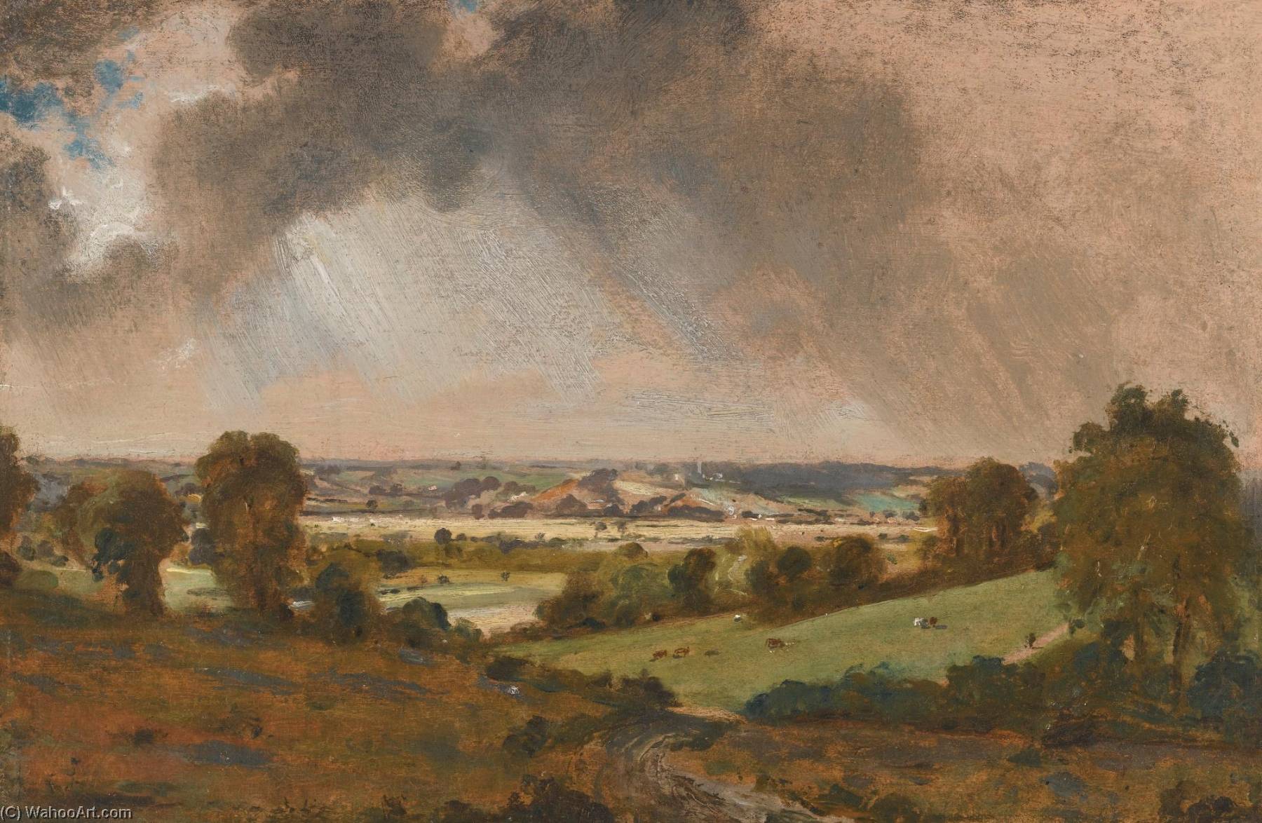 Wikioo.org - The Encyclopedia of Fine Arts - Painting, Artwork by John Constable - Dedham Vale, with a view to Langham church from the fields just east of Vale Farm, East Bergholt