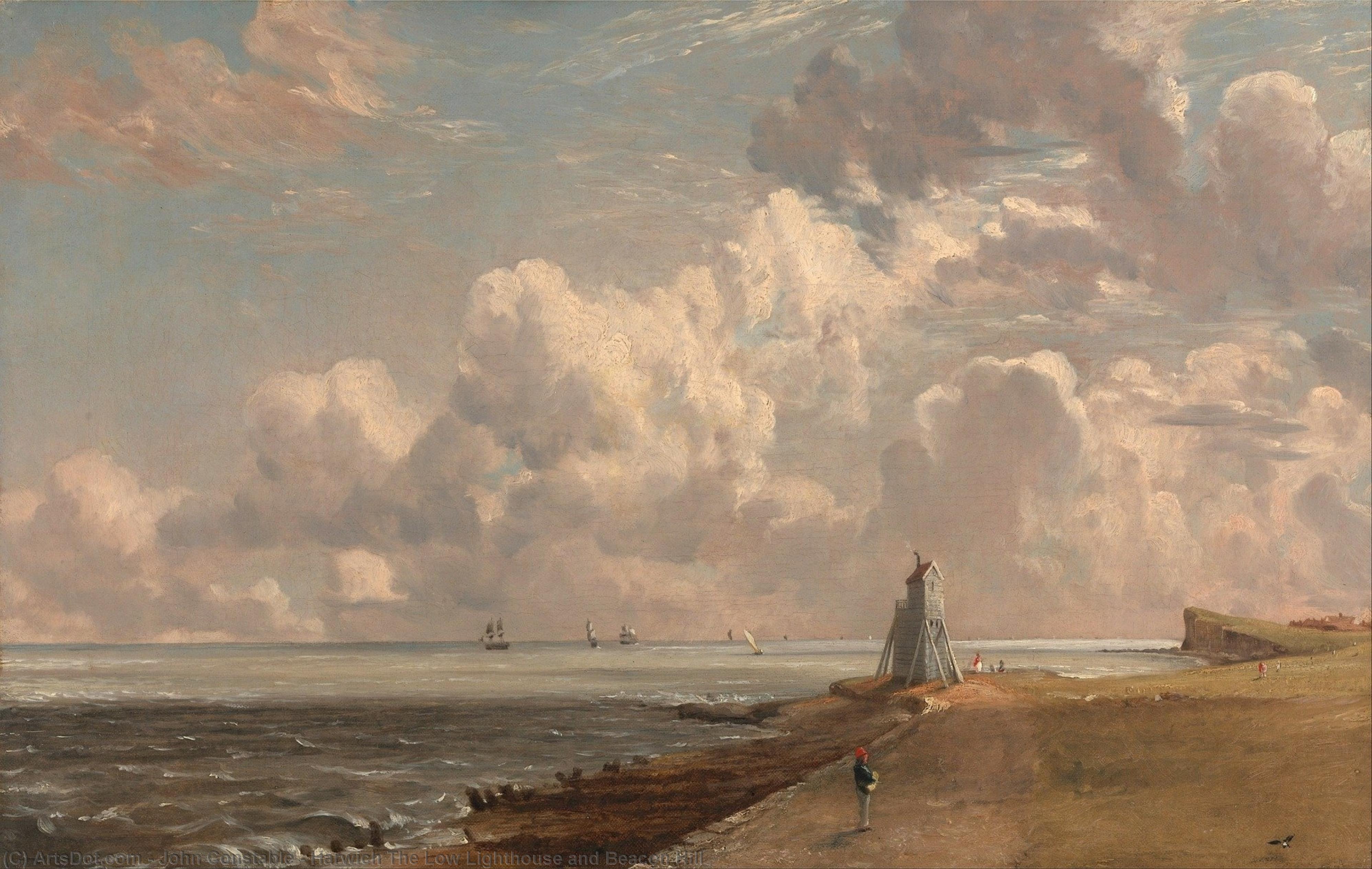 Wikioo.org – L'Enciclopedia delle Belle Arti - Pittura, Opere di John Constable - Harwich il basso Faro e beacon Collina