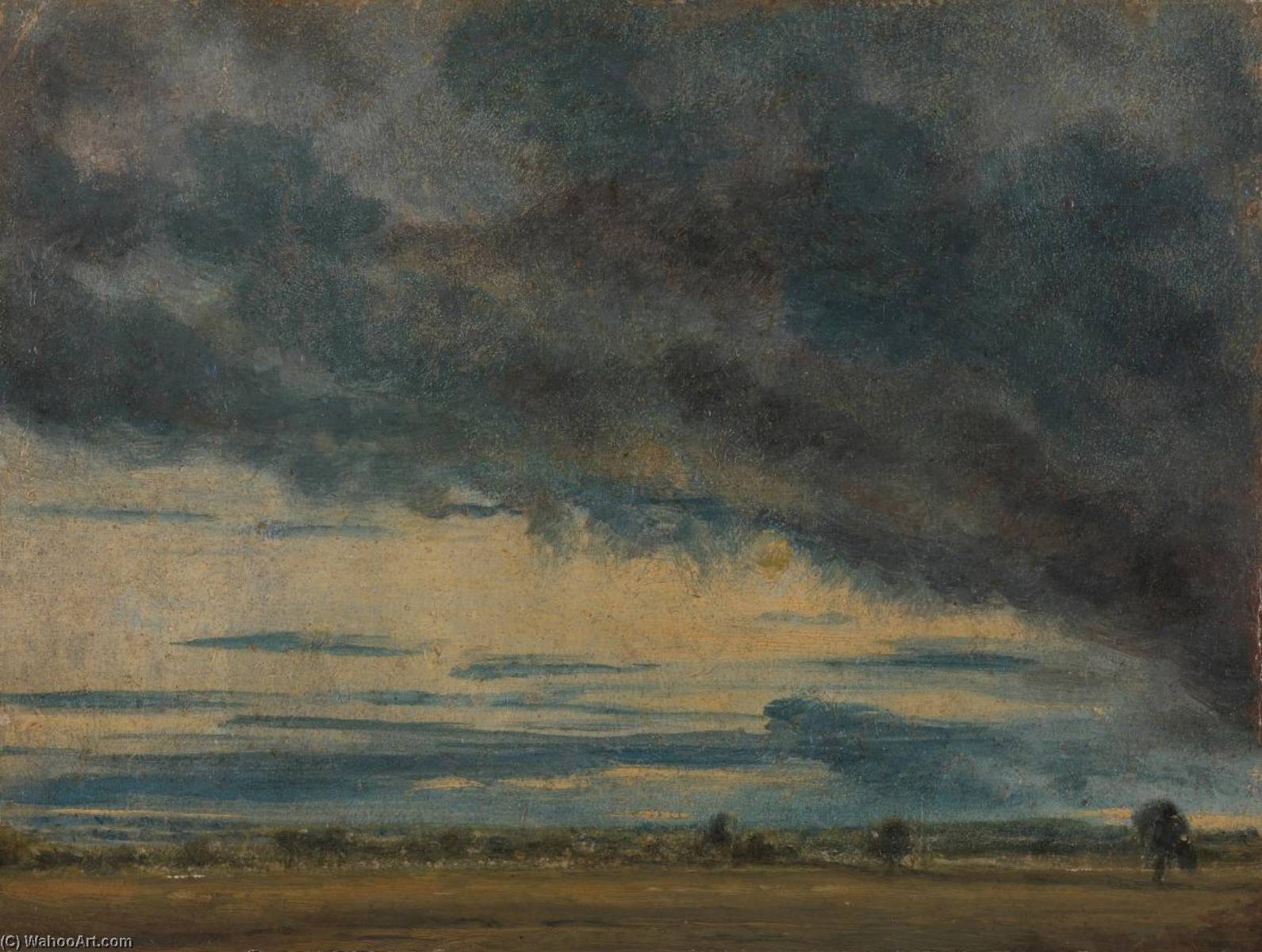 Wikioo.org – La Enciclopedia de las Bellas Artes - Pintura, Obras de arte de John Constable - por la noche paisaje detrásde  lluvia