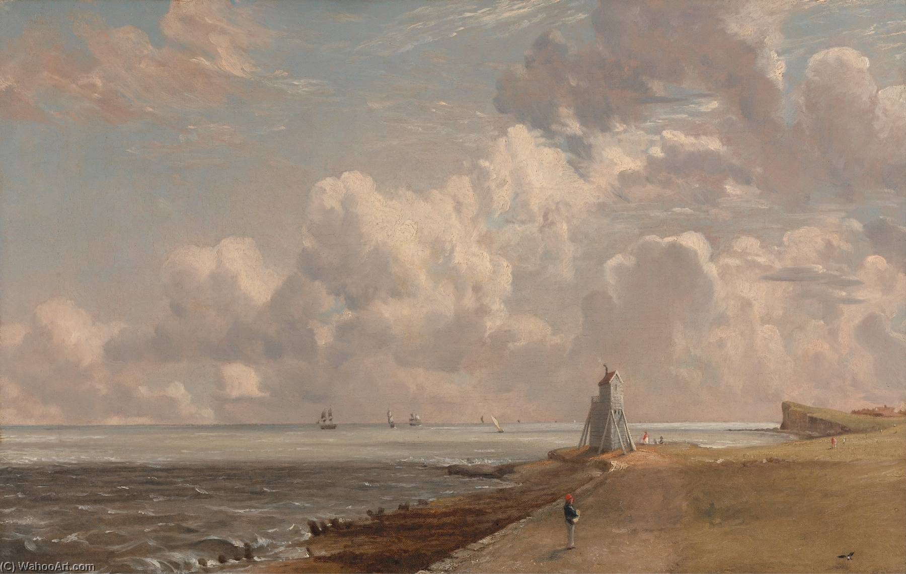 Wikioo.org – La Enciclopedia de las Bellas Artes - Pintura, Obras de arte de John Constable - Harwich la baja Faro asícomo Faro Colina