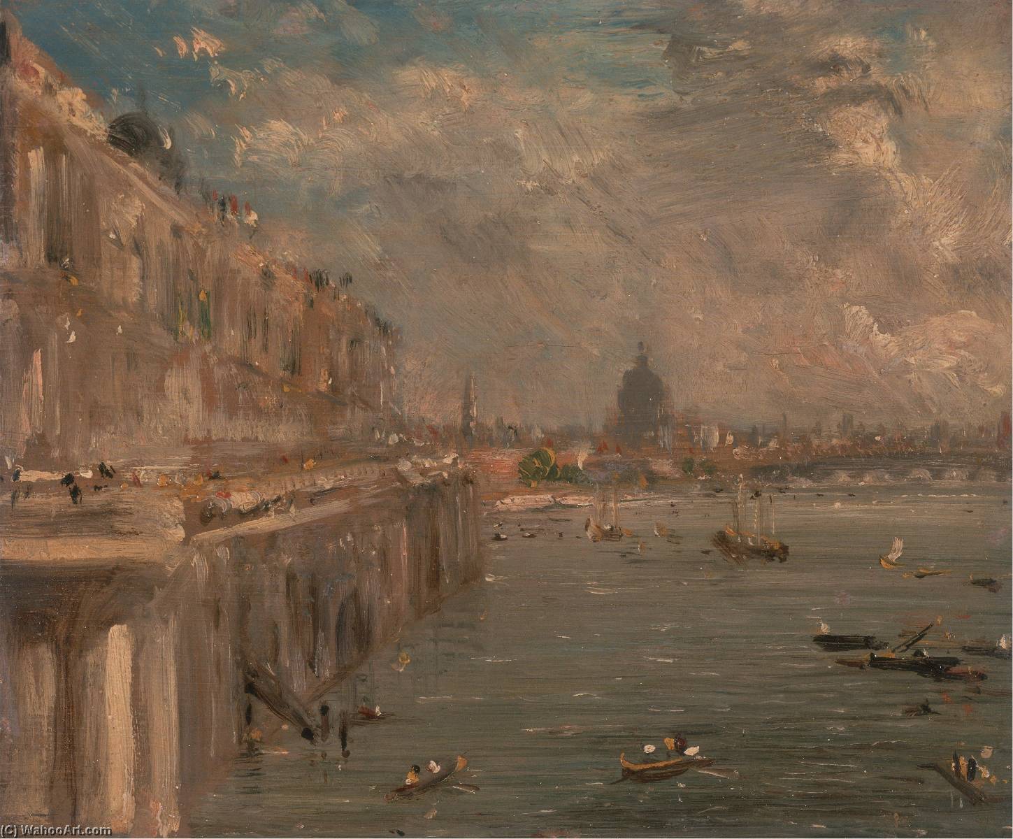 WikiOO.org - Encyclopedia of Fine Arts - Lukisan, Artwork John Constable - Somerset House Terrace from Waterloo Bridge