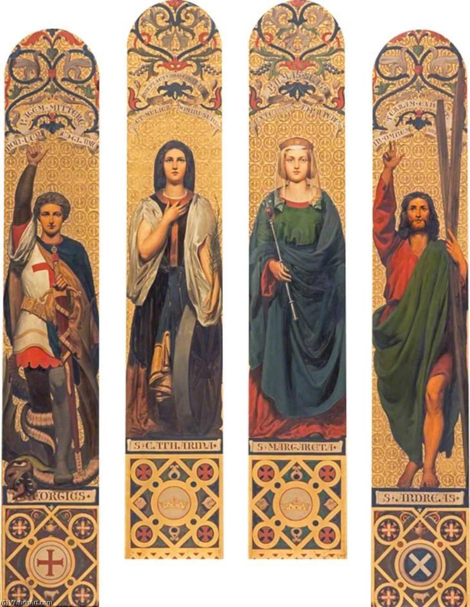 Wikioo.org - The Encyclopedia of Fine Arts - Painting, Artwork by Thomas Faed - Four Saints Saint George, Saint Catherine, Saint Margaret and Saint Andrew