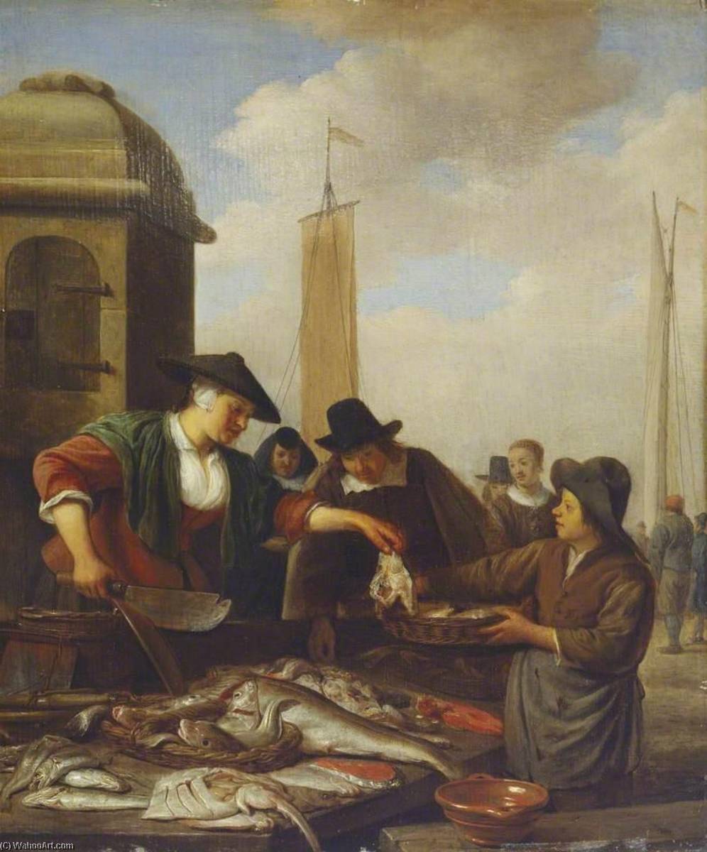 Wikioo.org - The Encyclopedia of Fine Arts - Painting, Artwork by Hendrik Martensz Sorgh - A Fish Stall by a Harbour
