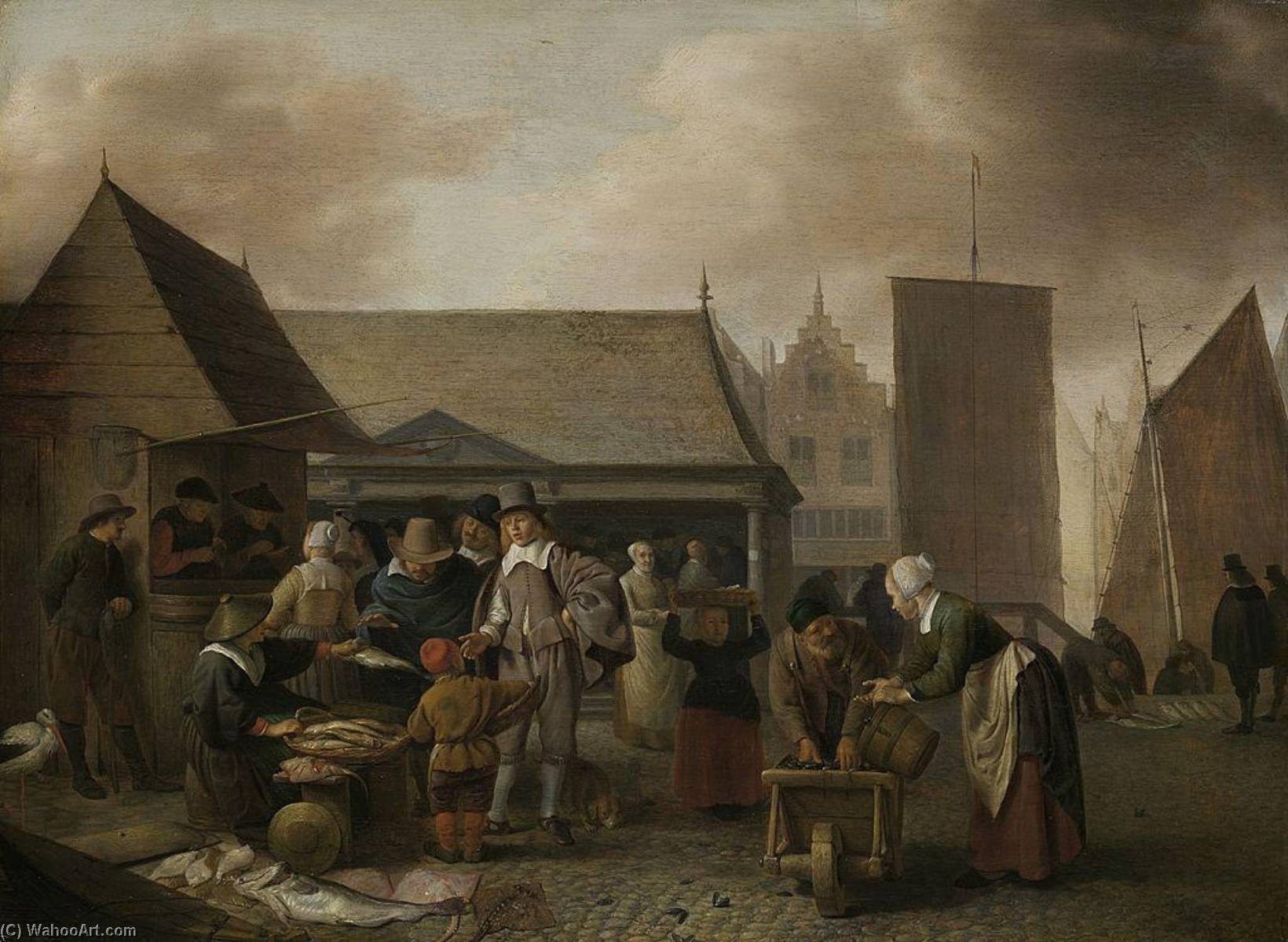 Wikioo.org - The Encyclopedia of Fine Arts - Painting, Artwork by Hendrik Martensz Sorgh - A Market Scene in Amsterdam
