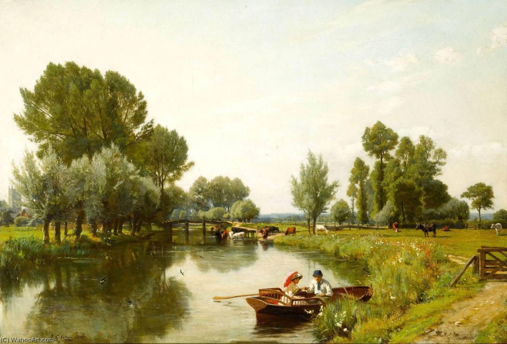 Wikioo.org - The Encyclopedia of Fine Arts - Painting, Artwork by Frederick George Cotman - Boating on the Stour at Dedham