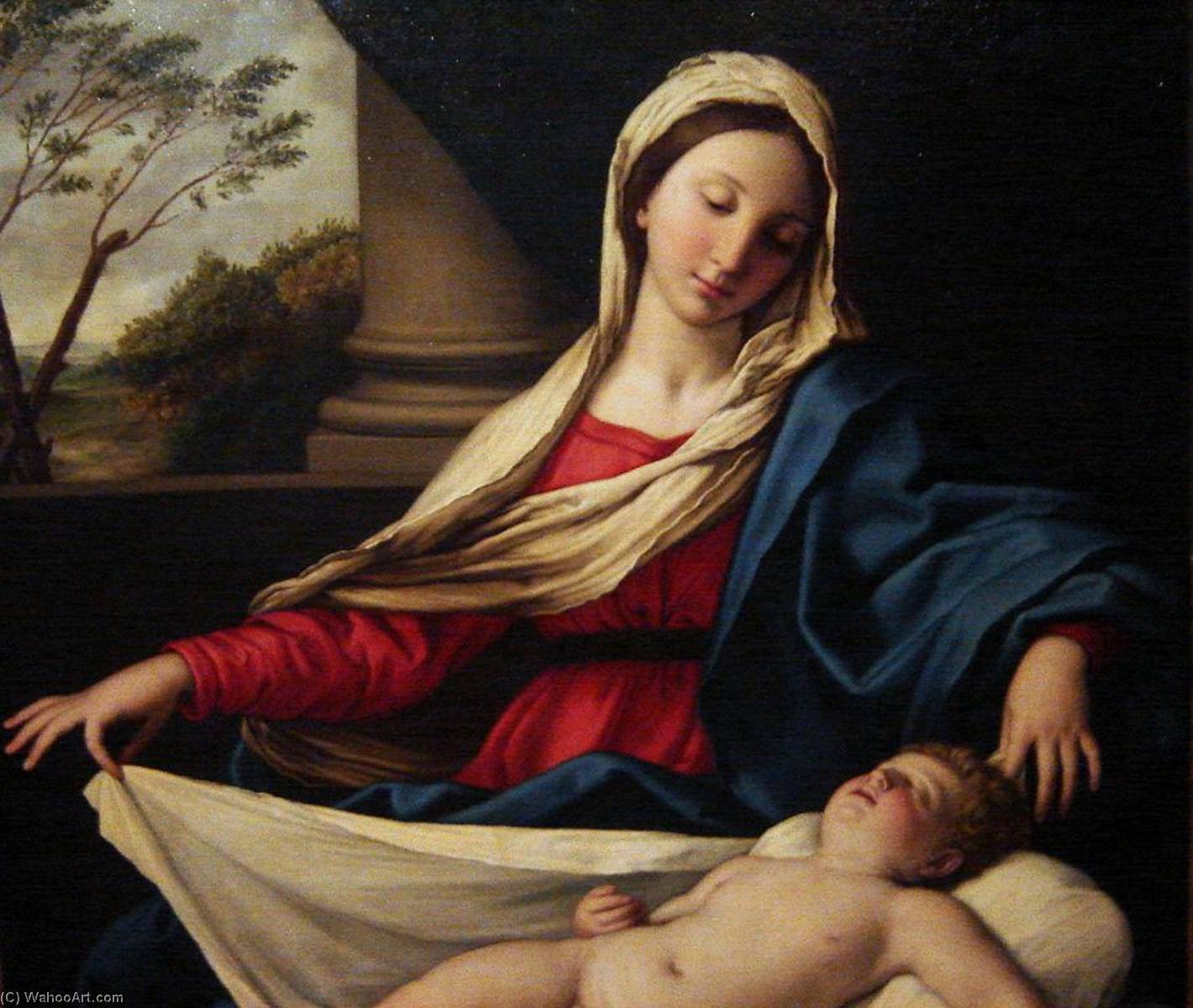 Wikioo.org - The Encyclopedia of Fine Arts - Painting, Artwork by Giovanni Salvi Da Sassoferrato - Madonna Adoring the Child (detail)