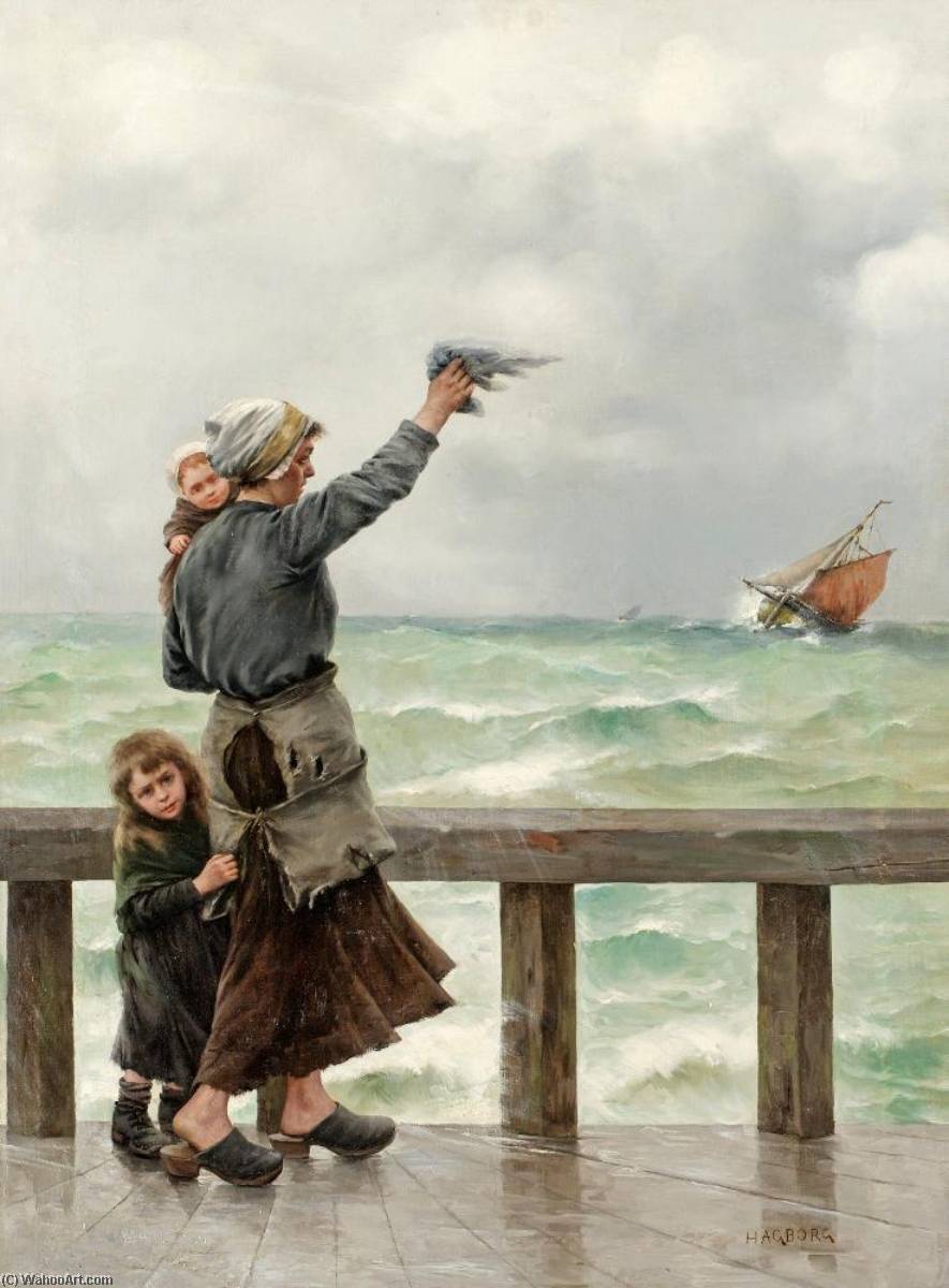 Wikioo.org - The Encyclopedia of Fine Arts - Painting, Artwork by August Wilhelm Nikolaus Hagborg - Fisherman's Homecoming