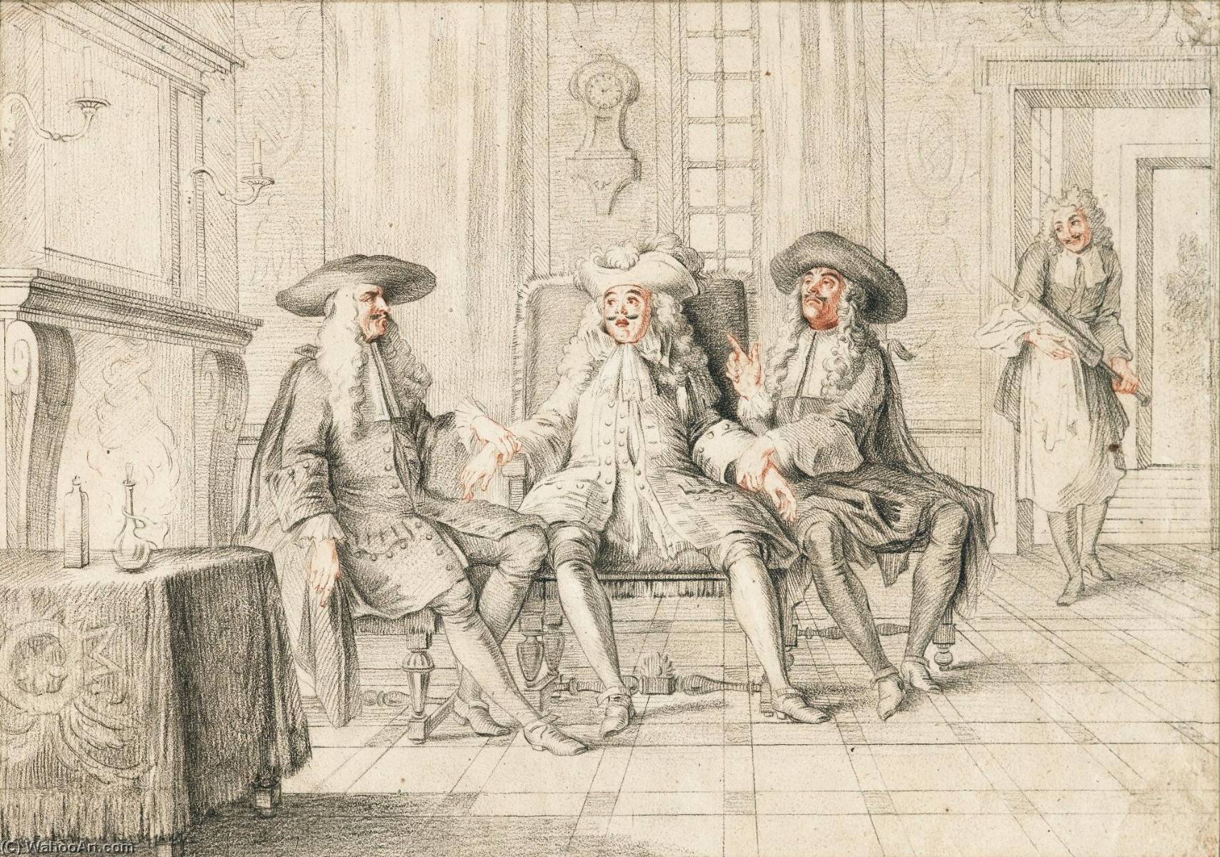 WikiOO.org – 美術百科全書 - 繪畫，作品 Charles Antoine Coypel Iv - 插图 的 法案 一世 , 场景九 的 'Monsieur 德 Pourceaugnac' 通过 莫里哀