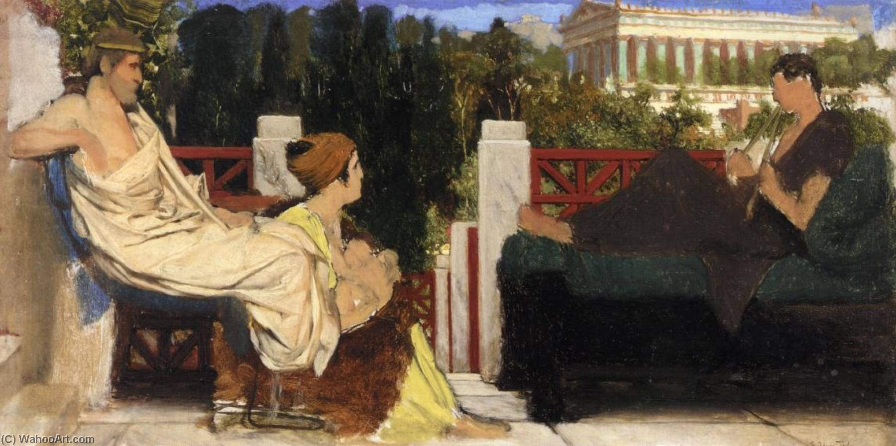 Wikioo.org - The Encyclopedia of Fine Arts - Painting, Artwork by Lawrence Alma-Tadema - Figures on the Terrace by the Acropolis