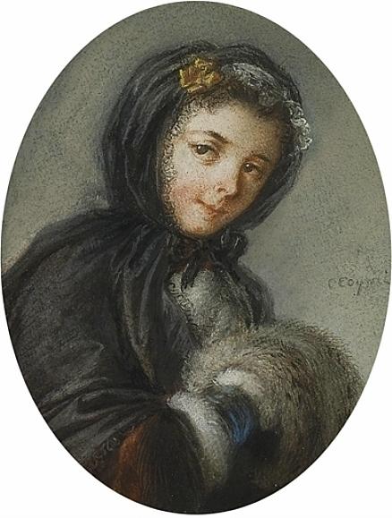 Wikioo.org - The Encyclopedia of Fine Arts - Painting, Artwork by Charles Antoine Coypel Iv - Four Seasons Winter (study) (also known as Woman with a Black Coat and a Muff)