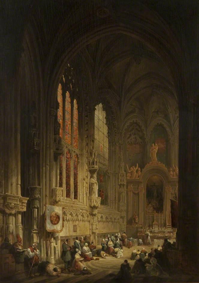 WikiOO.org - Εγκυκλοπαίδεια Καλών Τεχνών - Ζωγραφική, έργα τέχνης David Roberts - Interior of a Cathedral