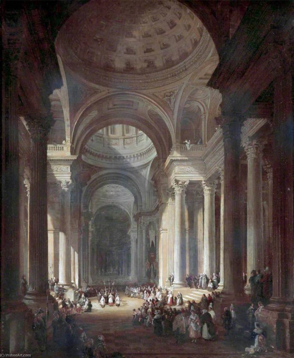 Wikioo.org - The Encyclopedia of Fine Arts - Painting, Artwork by David Roberts - Interior of the Church of St Geneviève, Paris