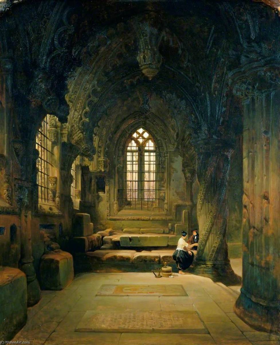 Wikioo.org - The Encyclopedia of Fine Arts - Painting, Artwork by David Roberts - Entrance to the Crypt, Roslin Chapel