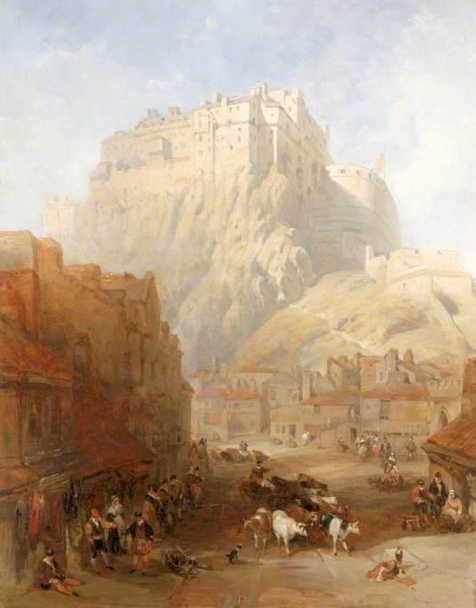 Wikioo.org - The Encyclopedia of Fine Arts - Painting, Artwork by David Roberts - Edinburgh Castle from the Grassmarket