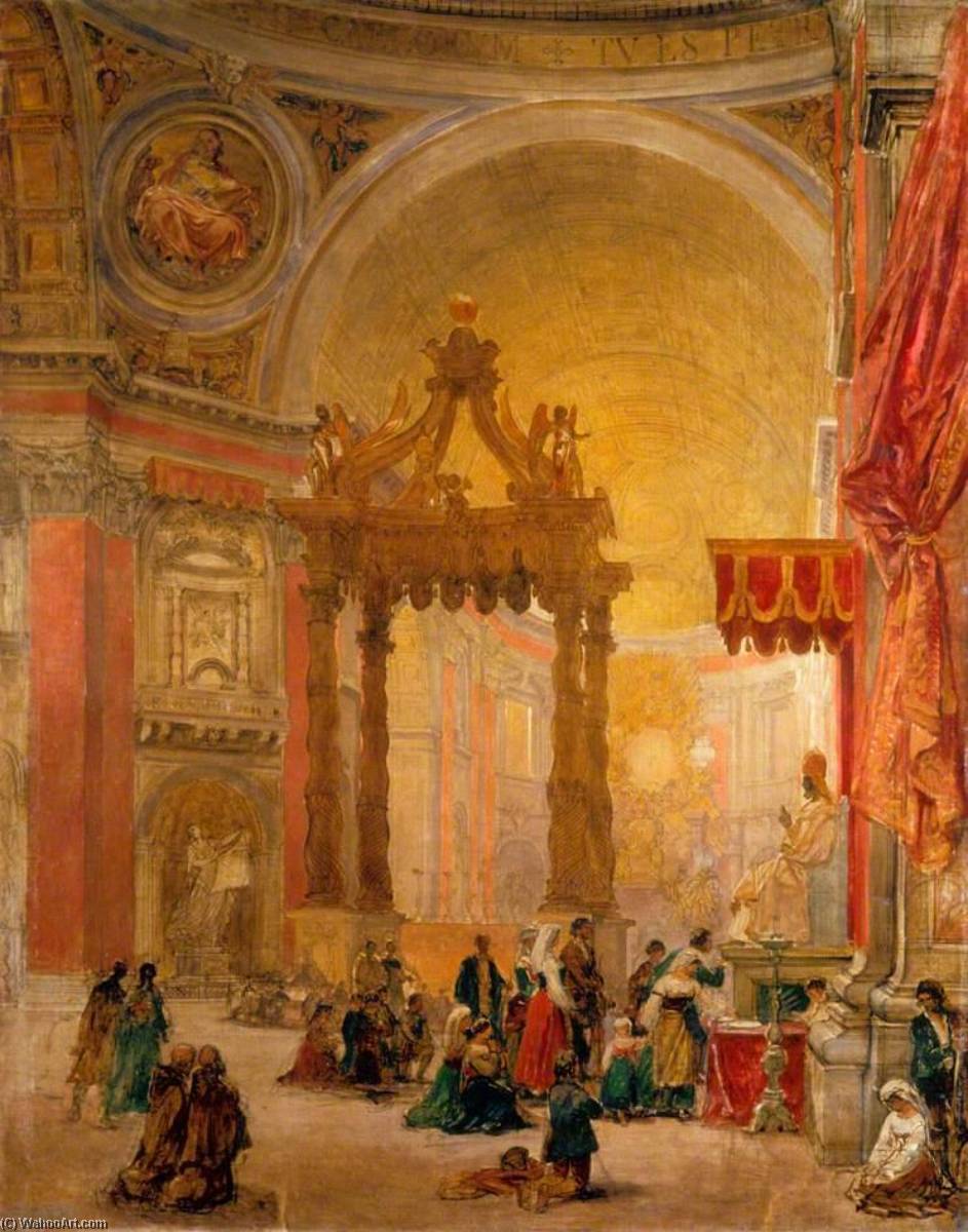 Wikioo.org - Bách khoa toàn thư về mỹ thuật - Vẽ tranh, Tác phẩm nghệ thuật David Roberts - Interior of St Peter's, Rome