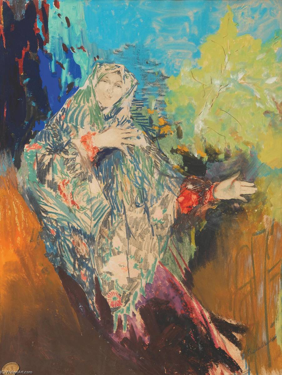Wikioo.org – La Enciclopedia de las Bellas Artes - Pintura, Obras de arte de Philip Maliavin - campesino bailando mujer  cómo  Un  colorida  chal