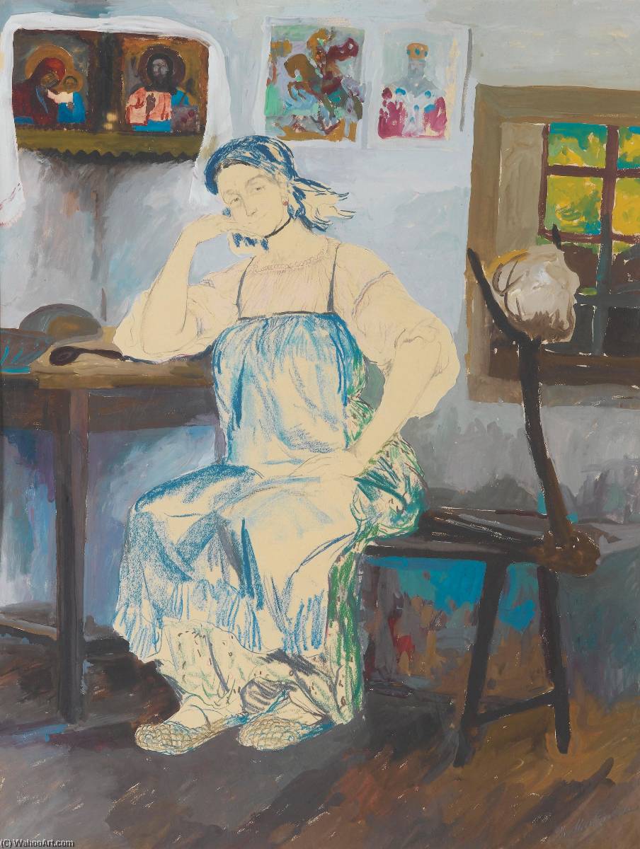 WikiOO.org - Encyclopedia of Fine Arts - Lukisan, Artwork Philip Maliavin - Seated Woman in an Interior