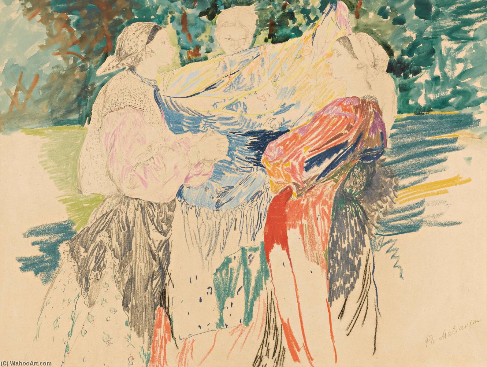WikiOO.org - Encyclopedia of Fine Arts - Målning, konstverk Philip Maliavin - Three Peasant Women