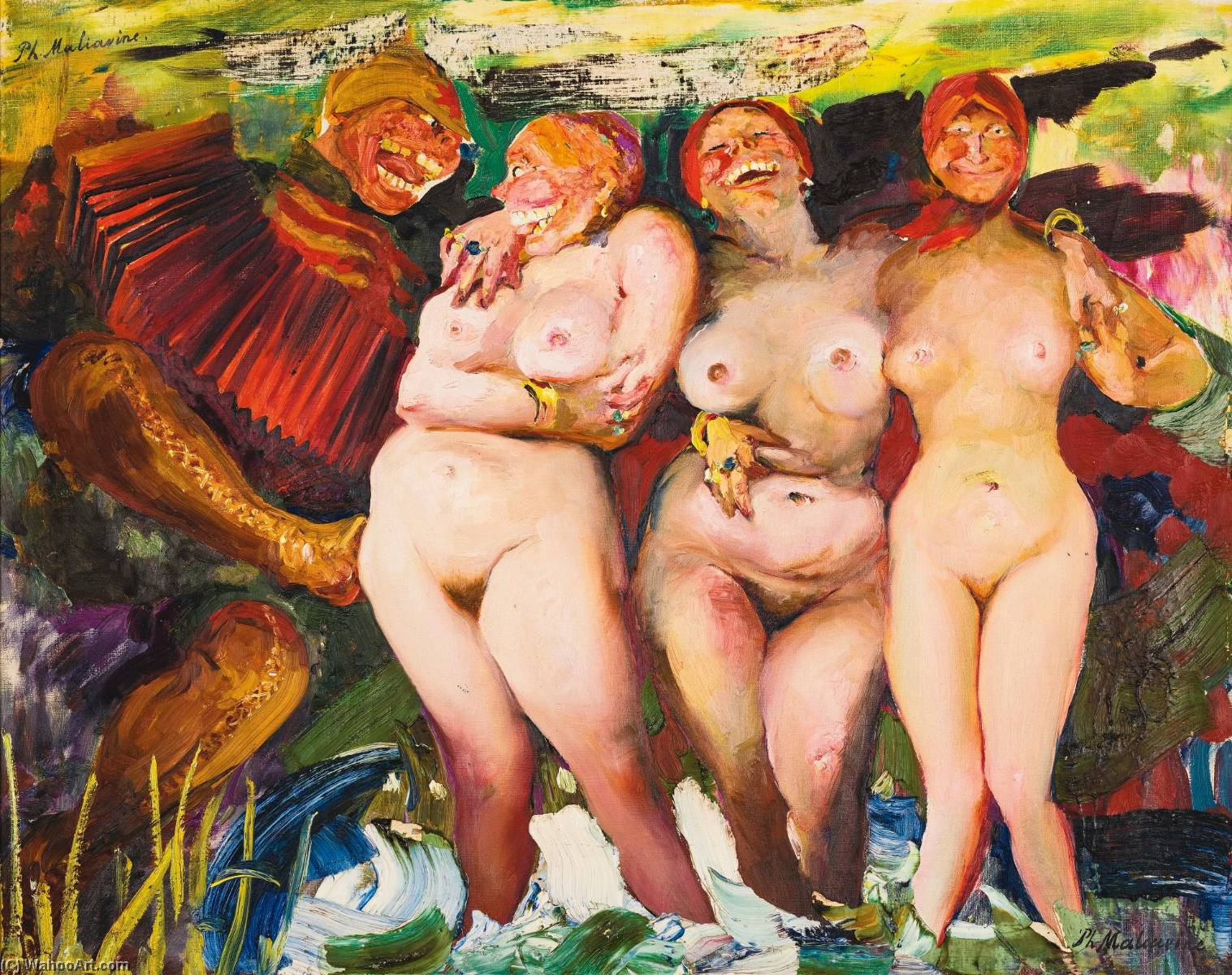 Wikioo.org - The Encyclopedia of Fine Arts - Painting, Artwork by Philip Maliavin - The Three Graces under Bolshevism