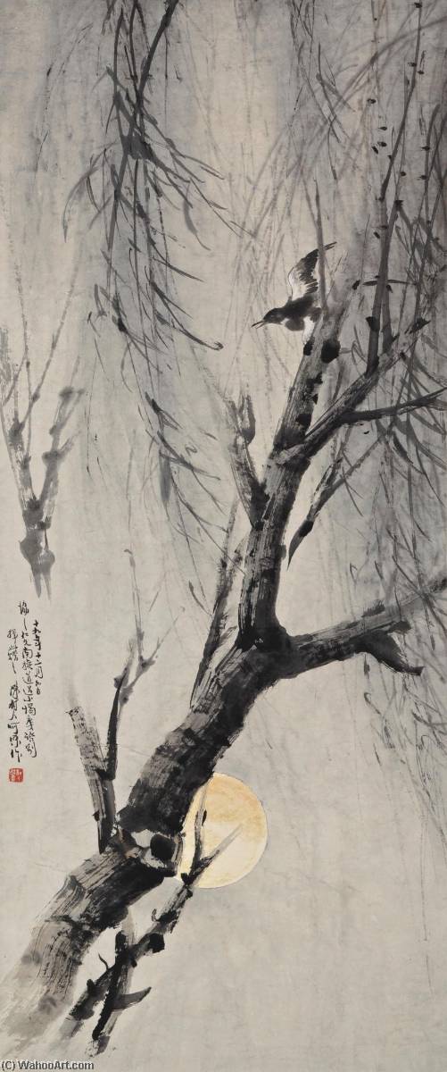 WikiOO.org – 美術百科全書 - 繪畫，作品 Chen Shuren - 柳林 在  的  月光