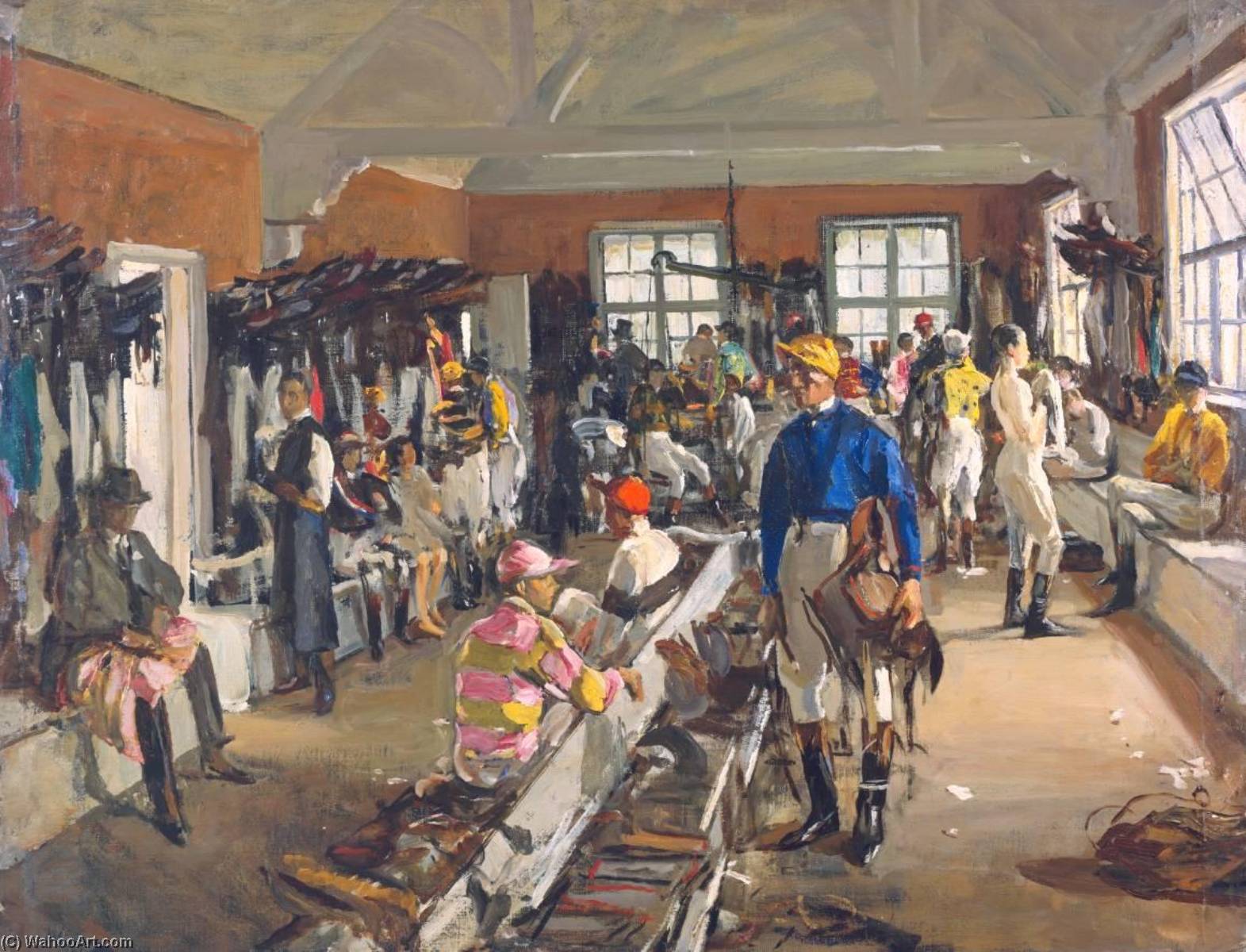 Wikioo.org - The Encyclopedia of Fine Arts - Painting, Artwork by John Lavery - The Jockeys' Dressing Room at Ascot