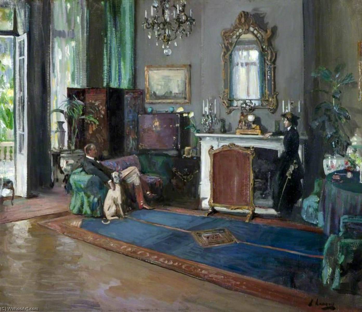 Wikioo.org - The Encyclopedia of Fine Arts - Painting, Artwork by John Lavery - The Greyhound (also known as Sir Reginald Lister and Eileen Lavery)