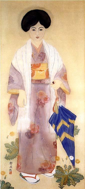WikiOO.org - Encyclopedia of Fine Arts - Lukisan, Artwork Chen Cheng Po - English Going Out Chen Cheng po 1926 120x54 cm 中文 外出 陳澄波 1926 絹‧膠彩 120×54 cm