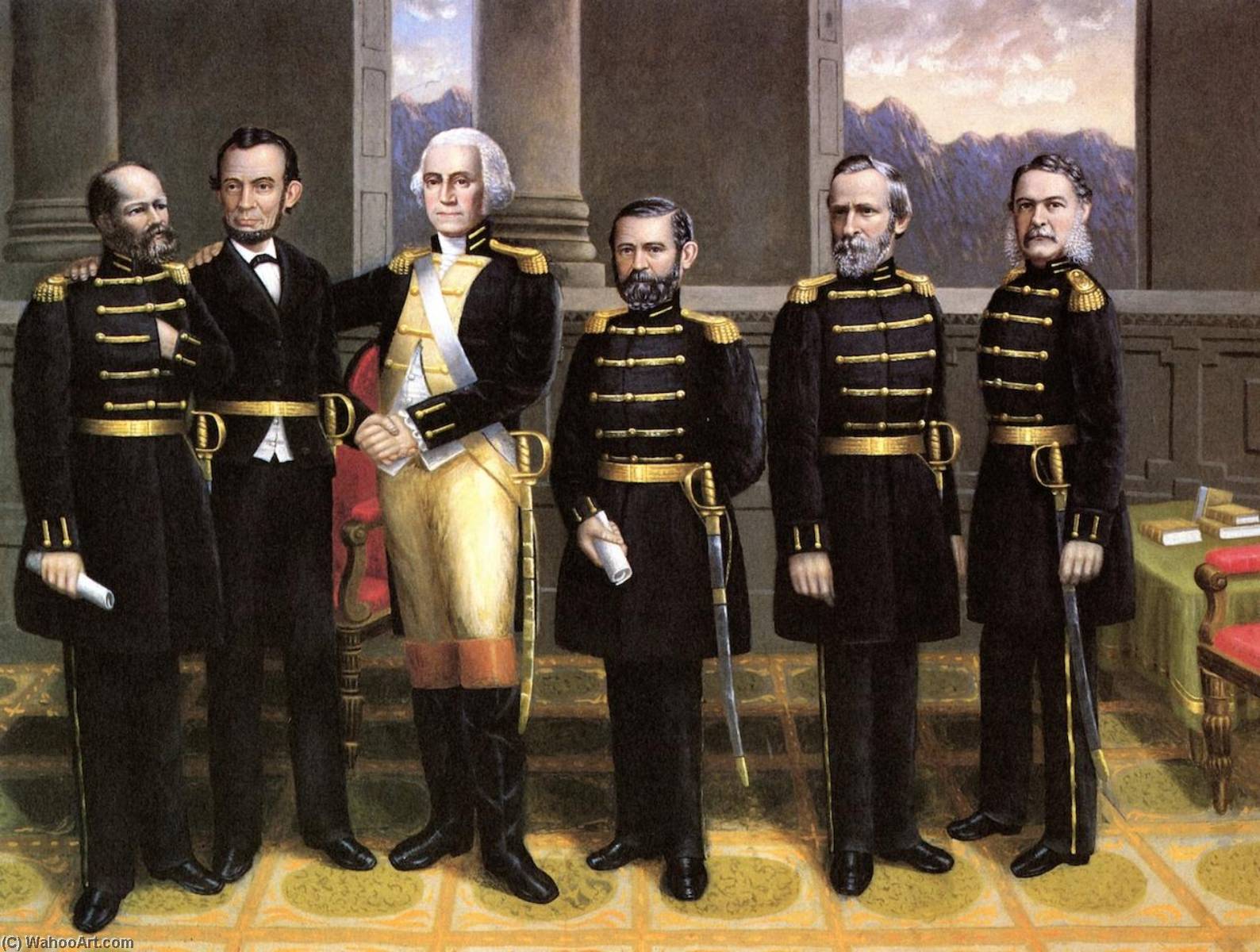 Wikioo.org - The Encyclopedia of Fine Arts - Painting, Artwork by Erastus Salisbury Field - Lincoln with Washington and His Generals