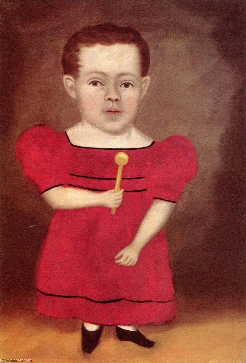 Wikioo.org - The Encyclopedia of Fine Arts - Painting, Artwork by Erastus Salisbury Field - Dwarfed Boy in Red Dress Holding Rattle