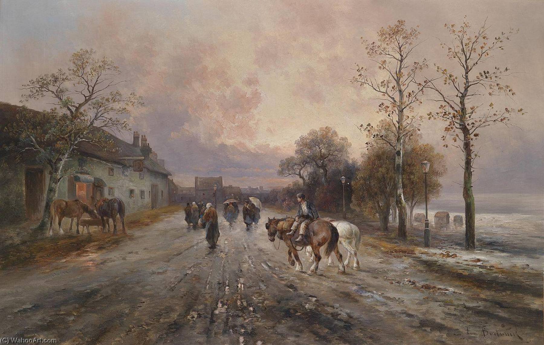 Wikioo.org - The Encyclopedia of Fine Arts - Painting, Artwork by Emil Barbarini - Evening in a Village