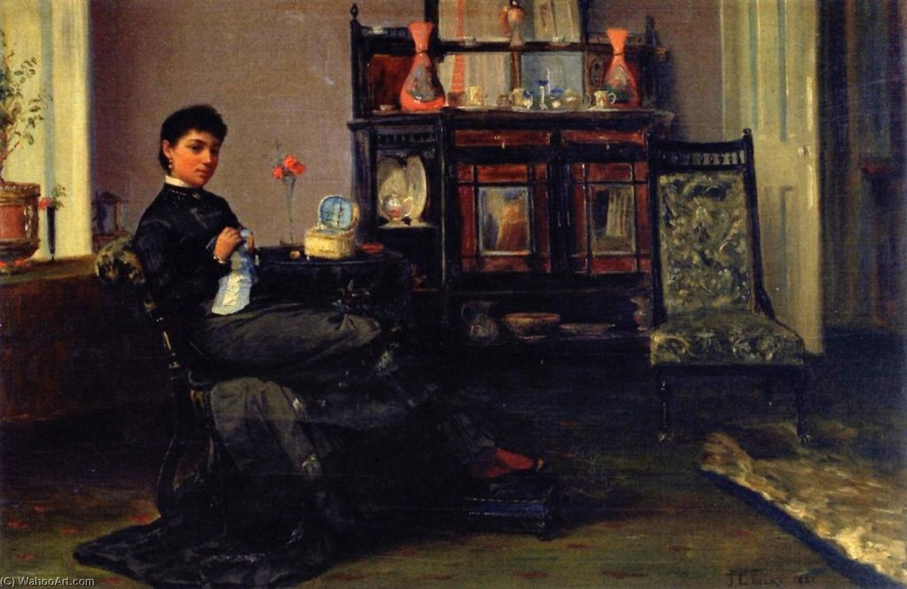 Wikioo.org - The Encyclopedia of Fine Arts - Painting, Artwork by John Lavery - A Lady Sewing in a Parlour