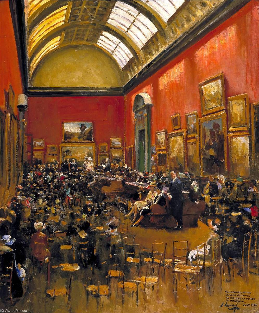 Wikioo.org - The Encyclopedia of Fine Arts - Painting, Artwork by John Lavery - King George V, Accompanied by Queen Mary, at the Opening of the Modern Foreign and Sargent Galleries