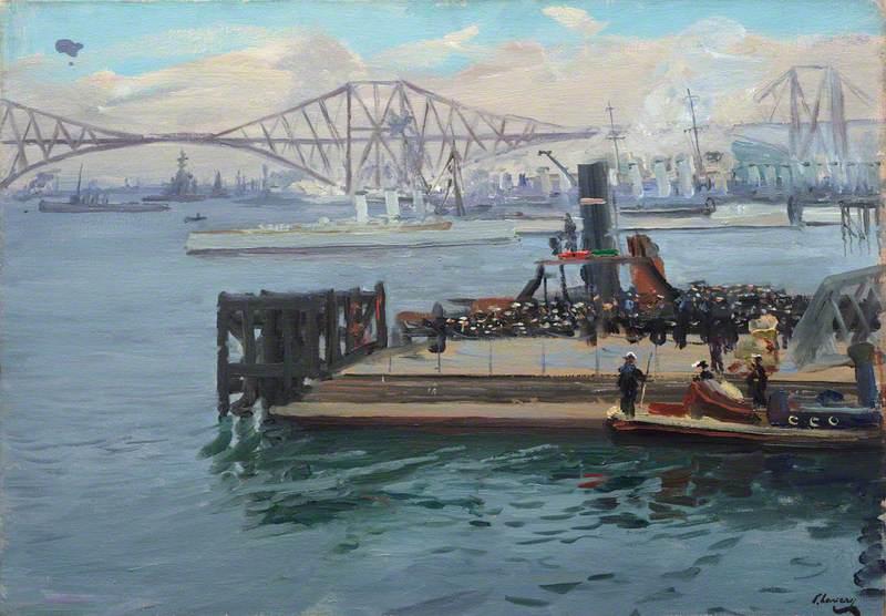 Wikioo.org - The Encyclopedia of Fine Arts - Painting, Artwork by John Lavery - The Forth Bridge Bluejackets Landing