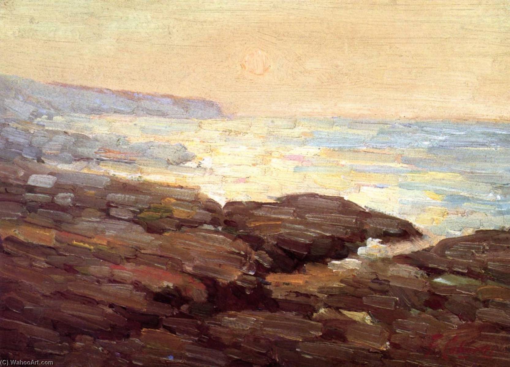 Wikioo.org - The Encyclopedia of Fine Arts - Painting, Artwork by Frank Coburn - Early Moonrise near Point Fermin, California