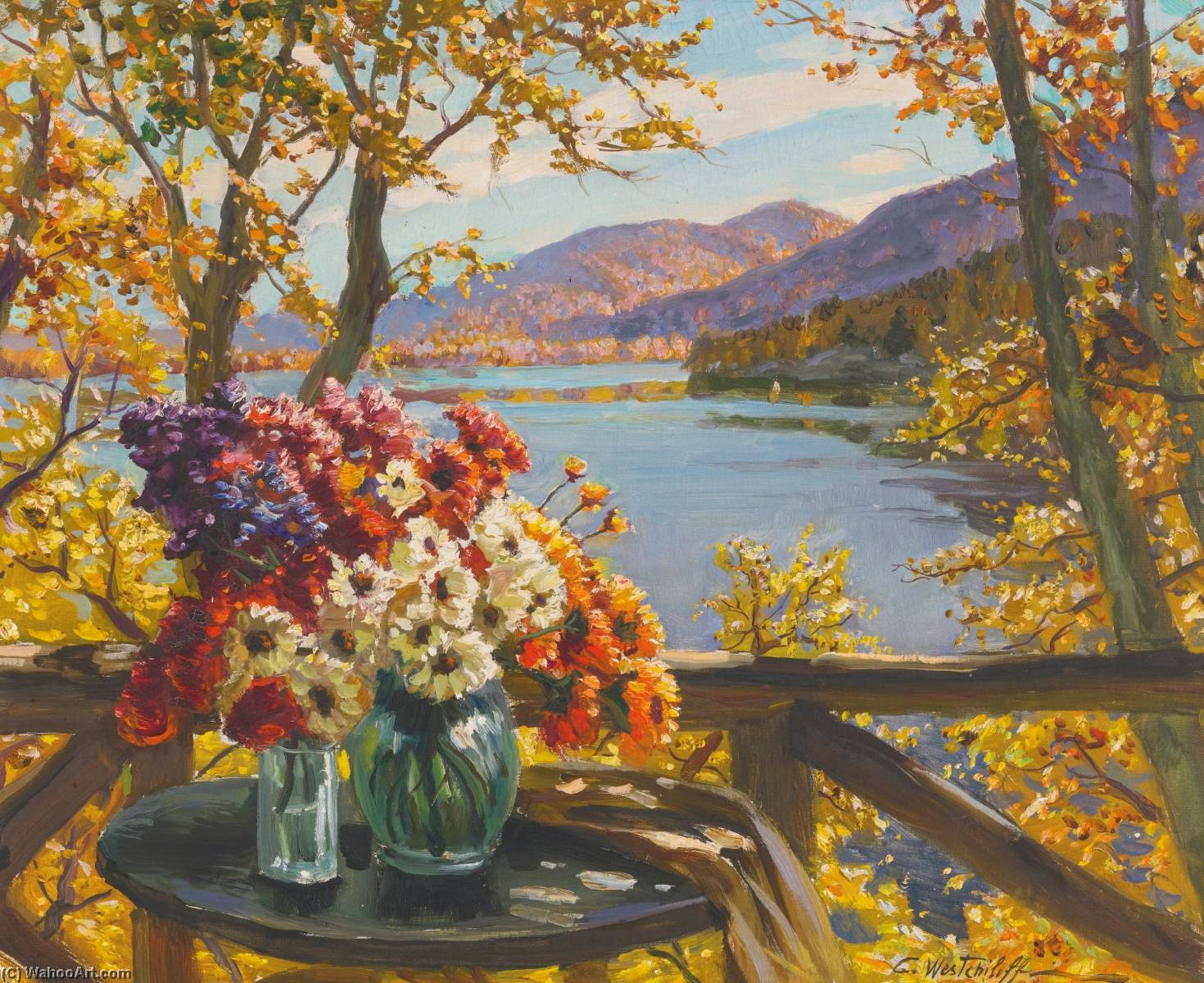 Wikioo.org - The Encyclopedia of Fine Arts - Painting, Artwork by Constantin Westchiloff - Flowers by the Lake