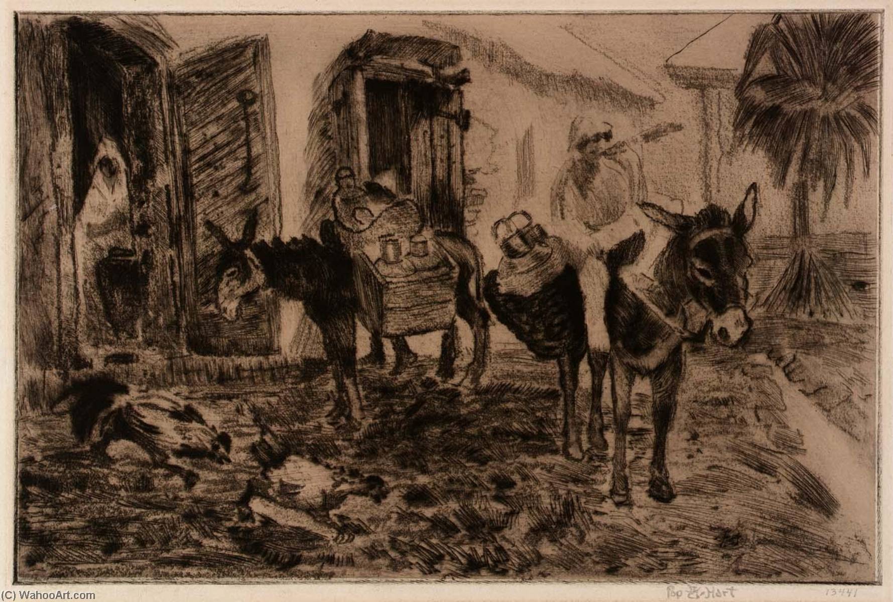 WikiOO.org - Encyclopedia of Fine Arts - Lukisan, Artwork George Overbury Pop Hart - Boy and Donkeys (Donkey Boy)