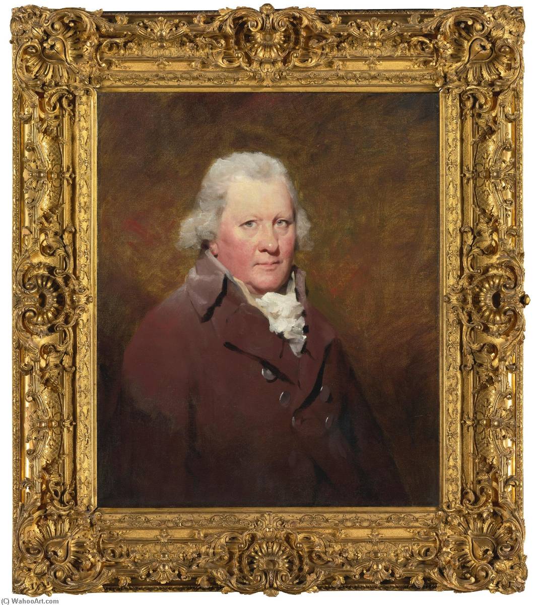 Wikioo.org - The Encyclopedia of Fine Arts - Painting, Artwork by Henry Raeburn - Portrait of Captain David Kinloch, R.N. (1736 1818), half length, dressed in a snuff brown, double breasted jacket with brass buttons and a white frilled jabot