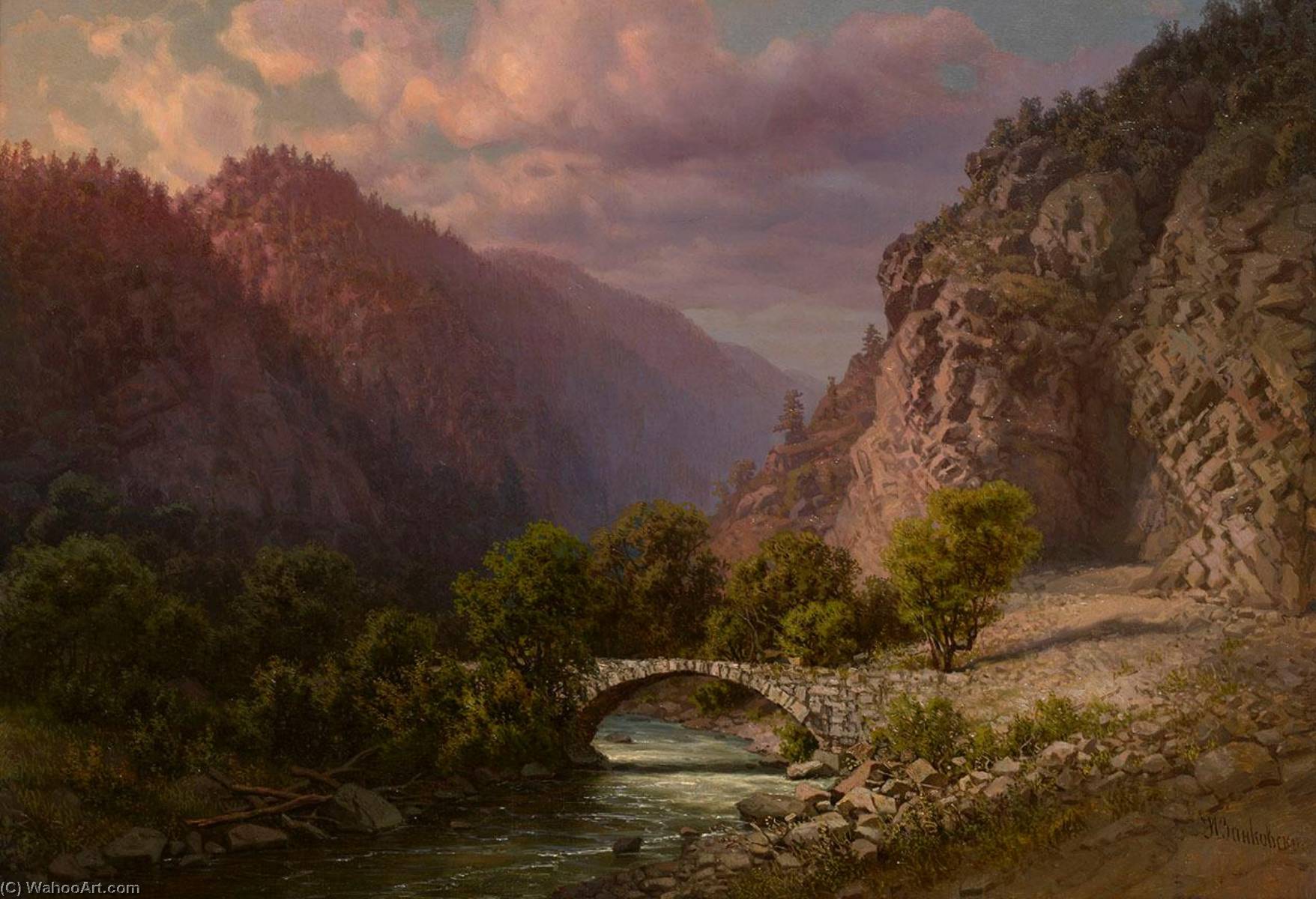 Wikioo.org - The Encyclopedia of Fine Arts - Painting, Artwork by Ilya Nikolaevich Zankovsky - Mountain Landscape with River