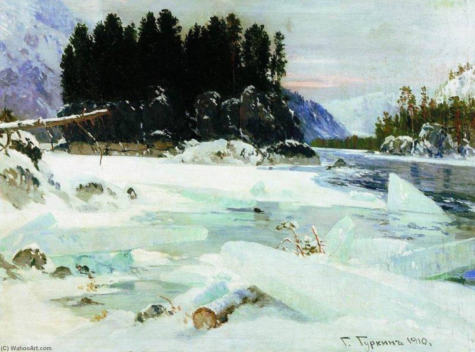 Wikioo.org - The Encyclopedia of Fine Arts - Painting, Artwork by Grigory Gurkin - The Katun River in Winter