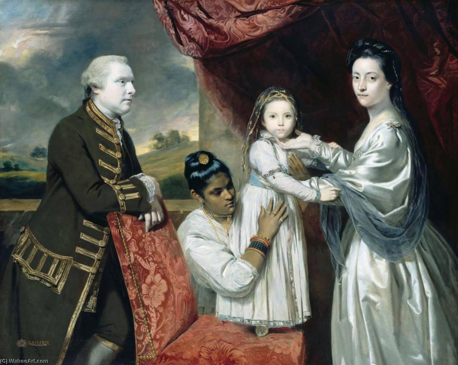 Wikioo.org - Die Enzyklopädie bildender Kunst - Malerei, Kunstwerk von Joshua Reynolds - george clive und seine familie mit einem indischen maid