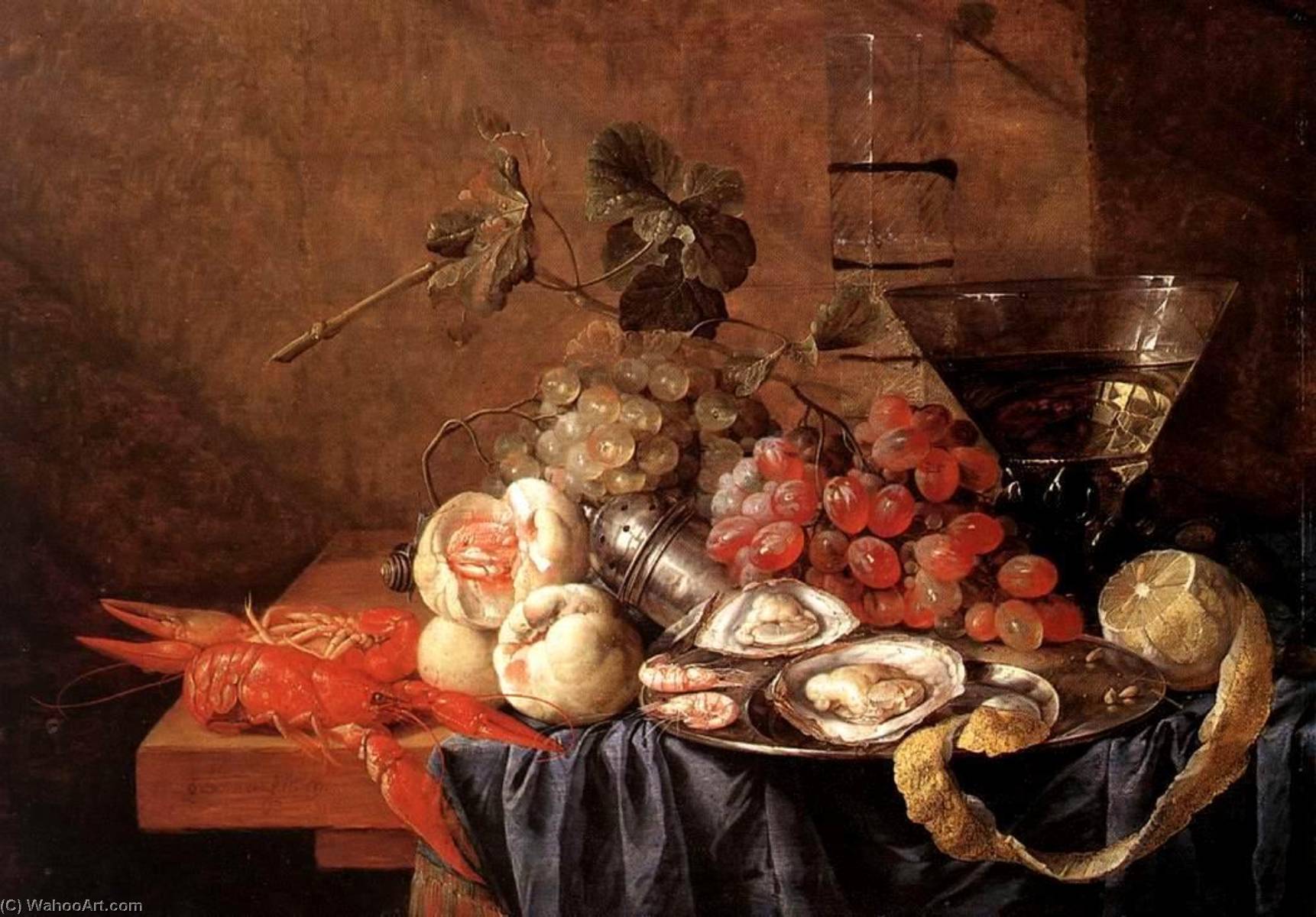 Wikioo.org - The Encyclopedia of Fine Arts - Painting, Artwork by Jan Davidszoon De Heem - Fruits and Pieces of Seafood