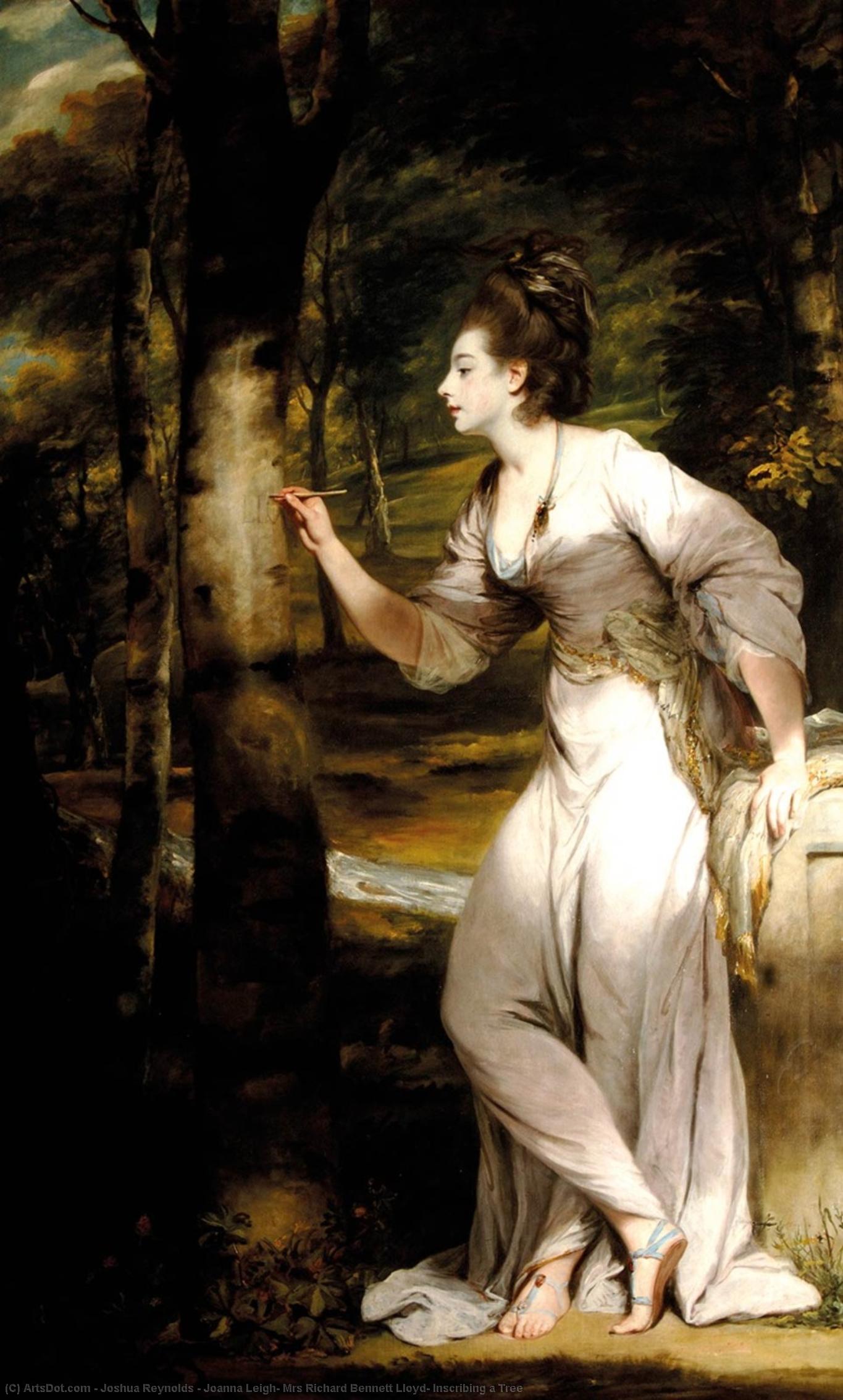 Wikioo.org - The Encyclopedia of Fine Arts - Painting, Artwork by Joshua Reynolds - Joanna Leigh, Mrs Richard Bennett Lloyd, Inscribing a Tree