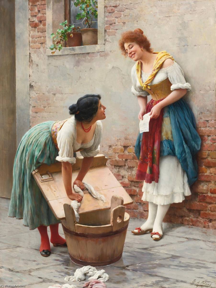 Wikioo.org - The Encyclopedia of Fine Arts - Painting, Artwork by Eugene De Blaas - Sharing the News