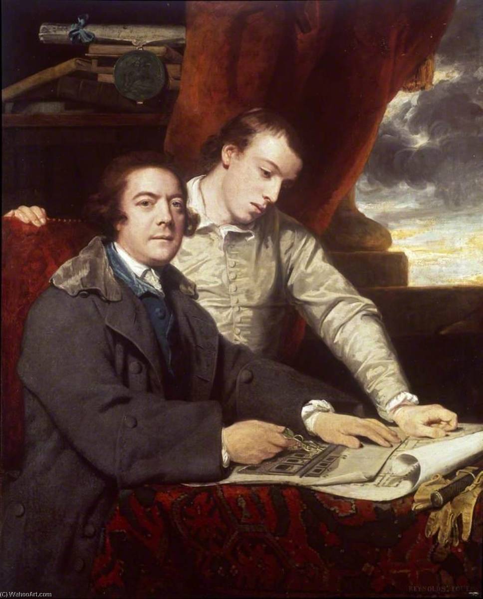 Wikioo.org - The Encyclopedia of Fine Arts - Painting, Artwork by Joshua Reynolds - James Paine Architect and His Son James
