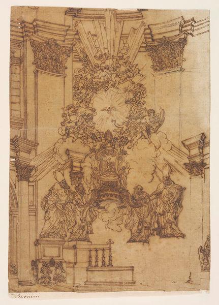 WikiOO.org - Енциклопедия за изящни изкуства - Живопис, Произведения на изкуството Gian Lorenzo Bernini - Interior of a Church, Descent of the Holy Ghost
