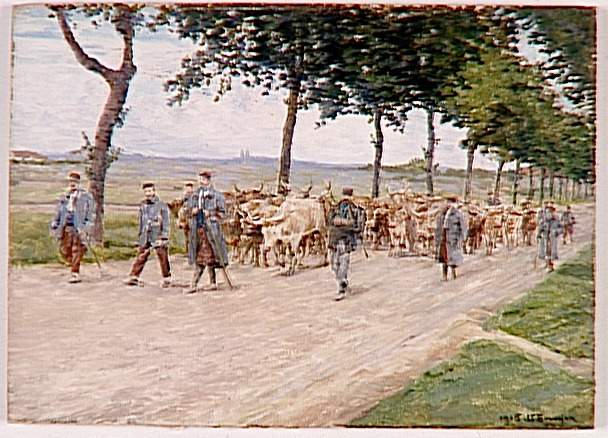 Wikioo.org - The Encyclopedia of Fine Arts - Painting, Artwork by Bouchor Joseph Félix - Convoi de bestiaux sur la route de Châlons, 27 Mai 1915