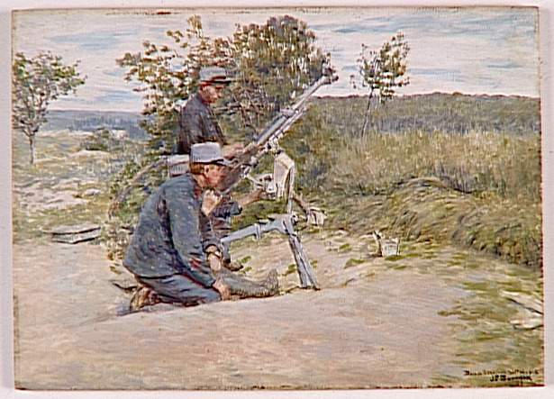 Wikioo.org - The Encyclopedia of Fine Arts - Painting, Artwork by Bouchor Joseph Félix - Mitrailleuse contre aviation au bois de Chalade, 31 mai 1915